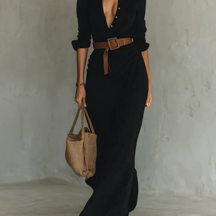 Martyna - Maxi Sukienka z Zapięciem na Klapie