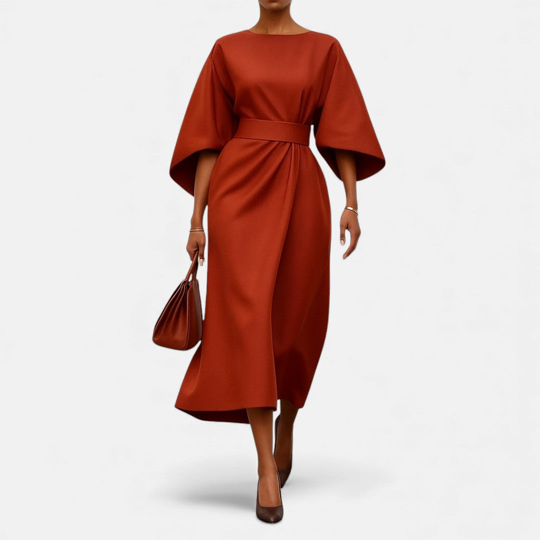 Maria - Sukienka Maxi z Rękawem w Satynowym