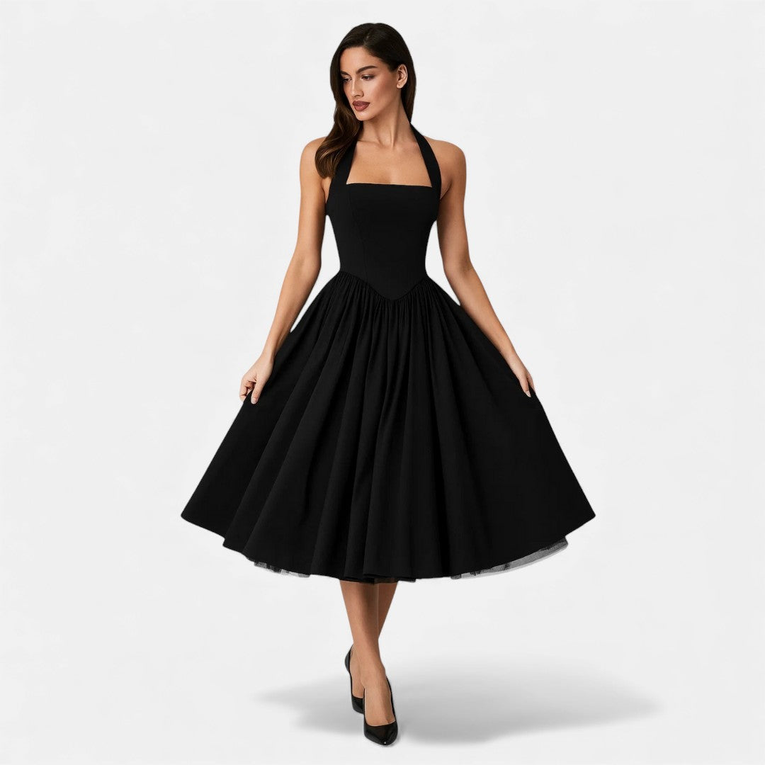 Kamila - Sukienka Midi z Halterem w Stylu Vintage