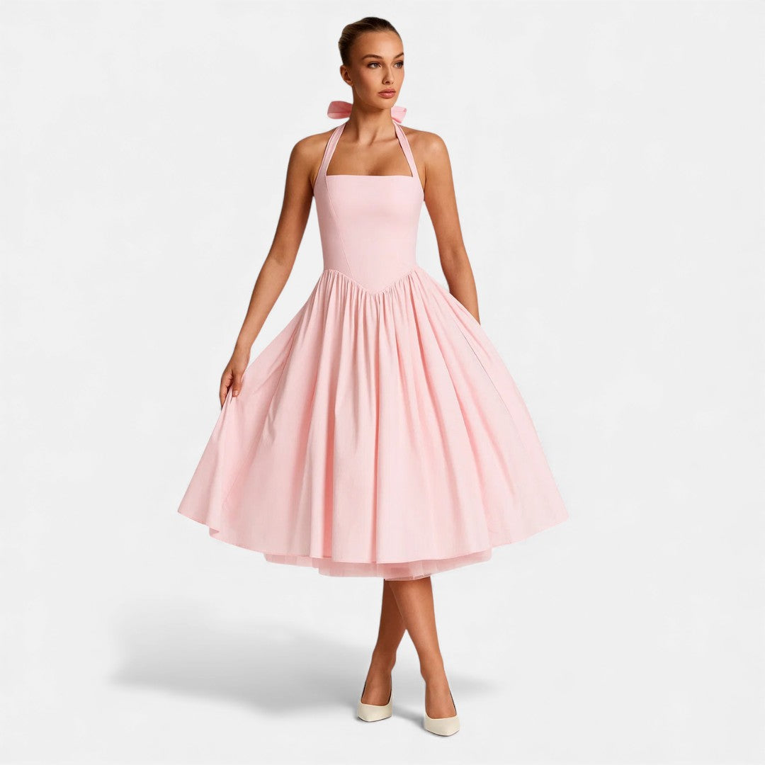 Kamila - Sukienka Midi z Halterem w Stylu Vintage