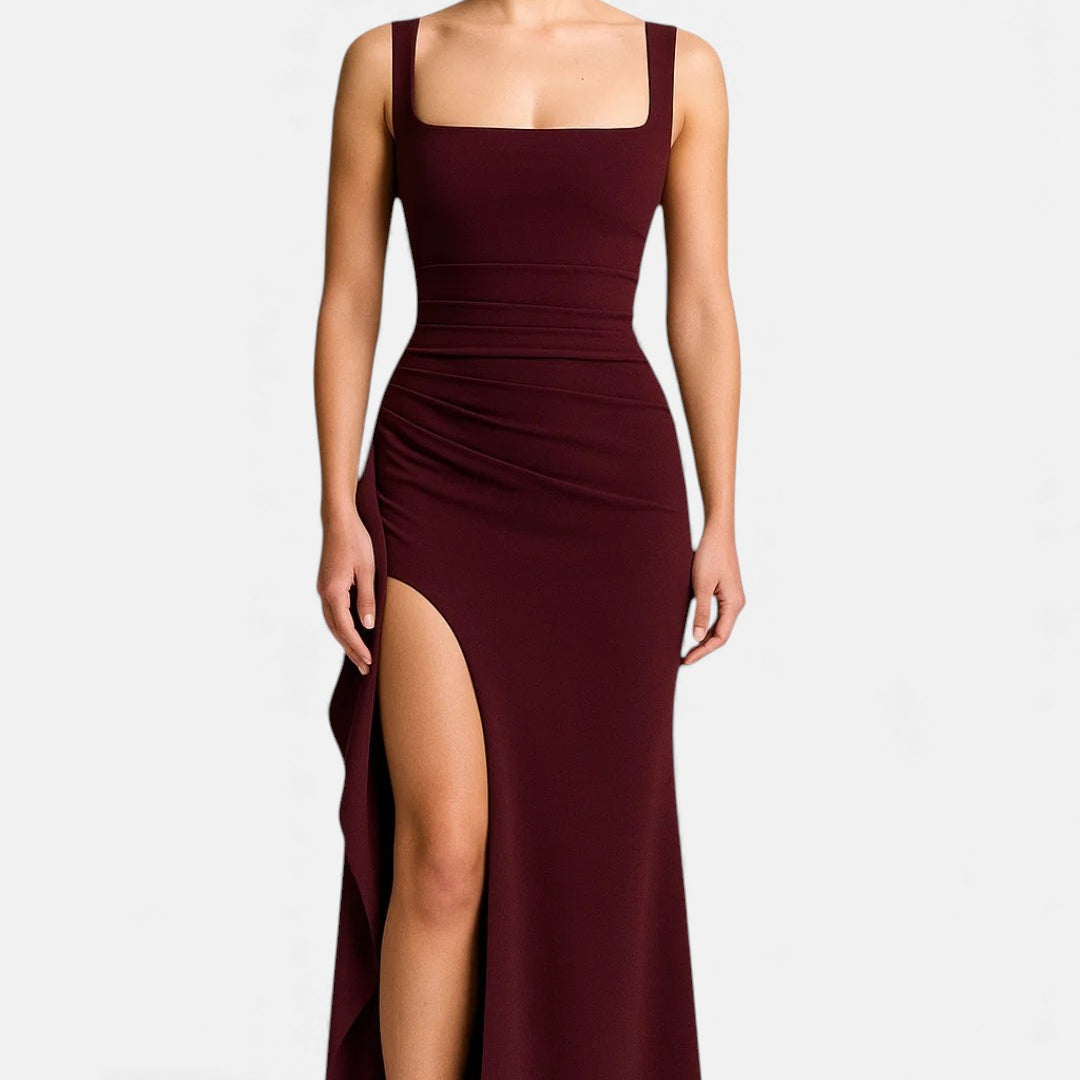 Kinga - Asymetryczna Sukienka Wieczorowa z Wysokim Rozporkiem