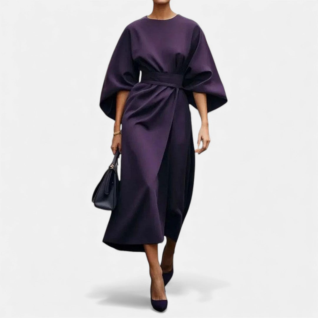 Maria - Sukienka Maxi z Rękawem w Satynowym