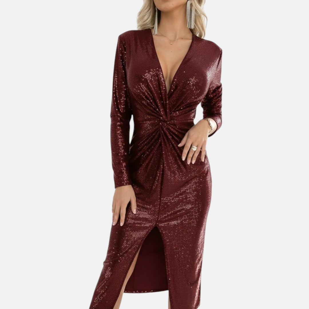 Maria – Elegancka sukienka wieczorowa z cekinami i rozcięciem